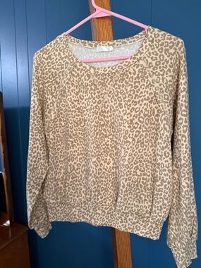 Leopard Print Pullover Sweatshirt - Beige Taupe